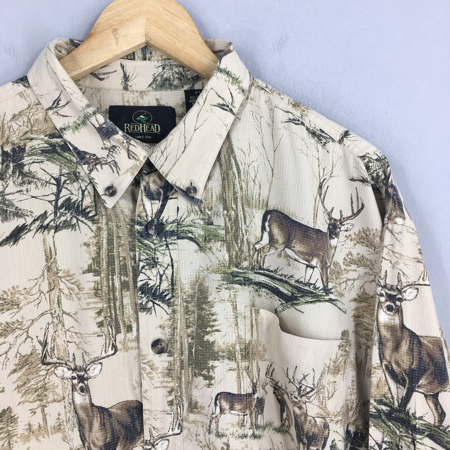 Red Head Deer Prints Rustic Button Up XLarge