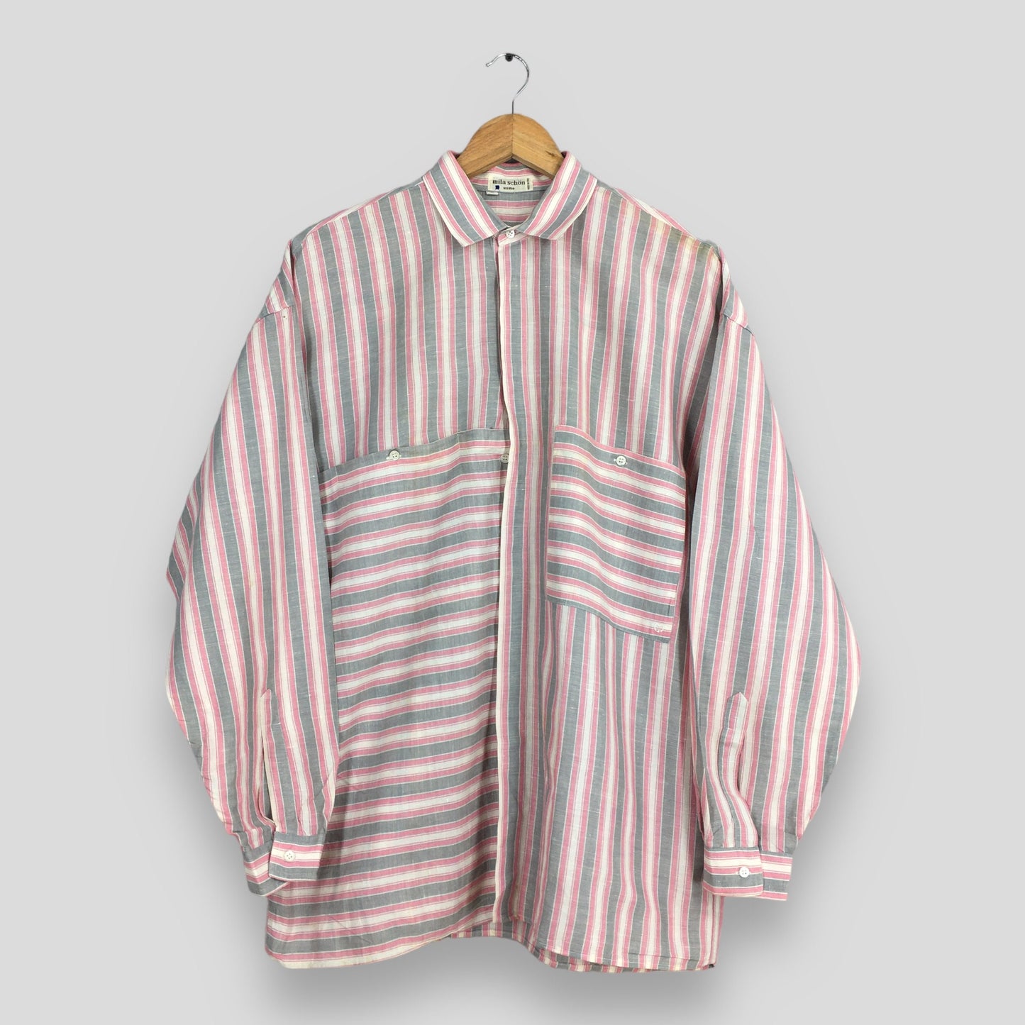 Mila Schon Stripes Flannel Linen Shirt Medium