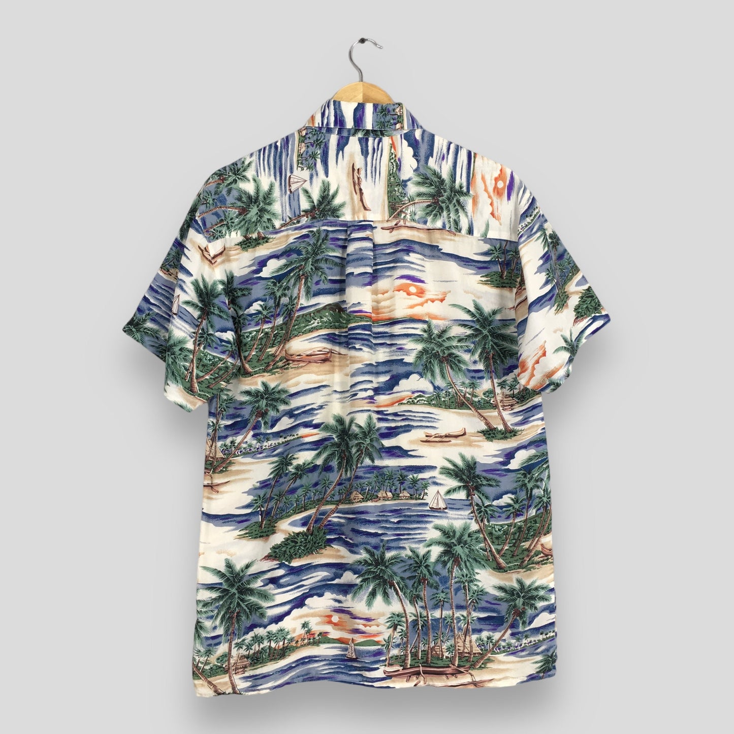 Hawaiian Beach View Aloha Silk Shirts Small