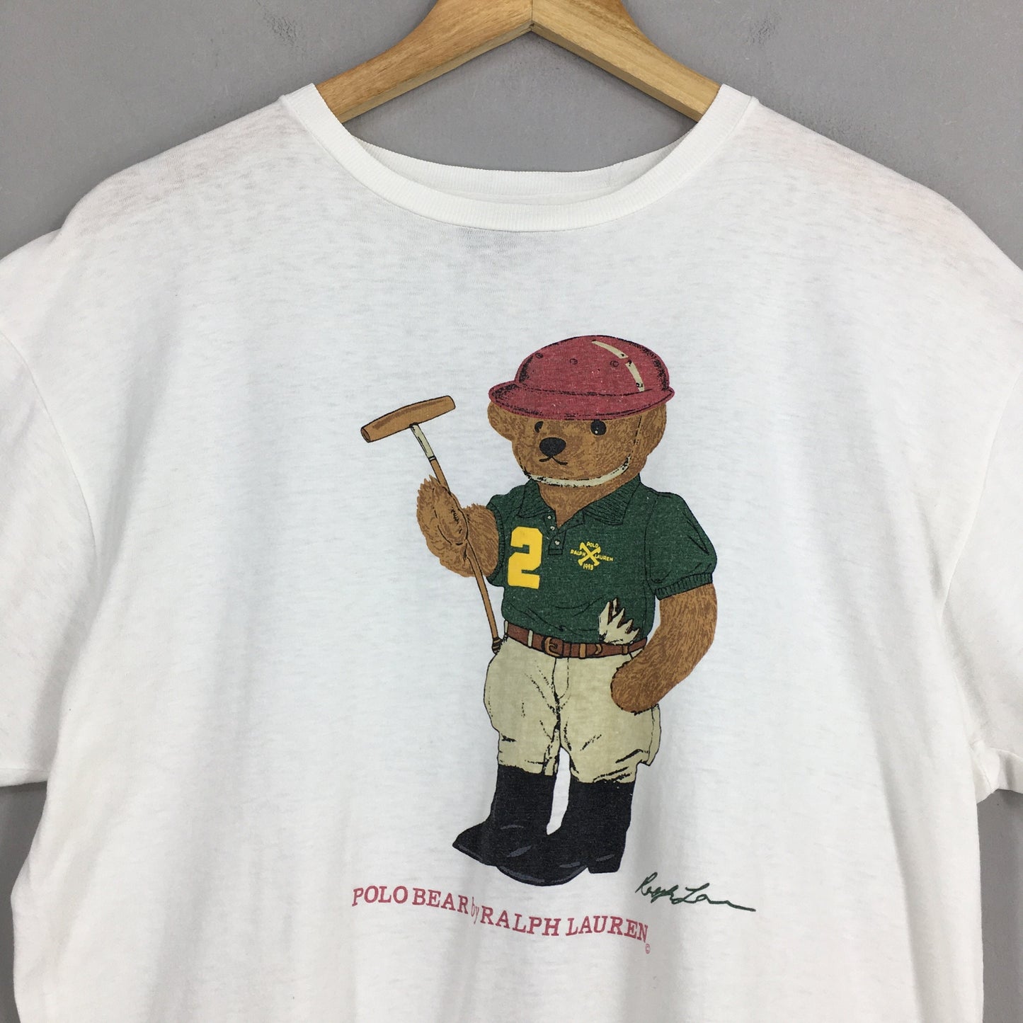 Polo Bear Playing Golf Ralph Lauren White Shirt Medium