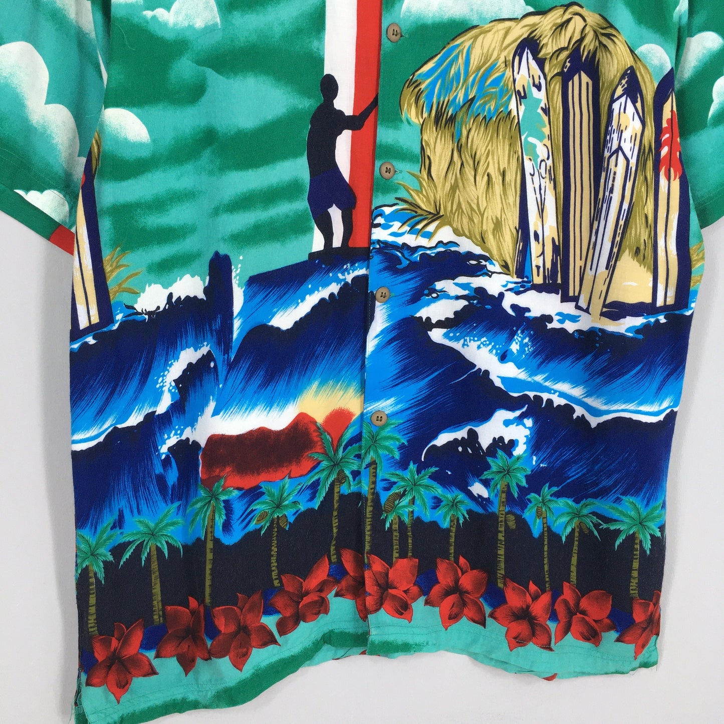 Hawaiian Surfing Beach Tropical Rayon Shirt Large