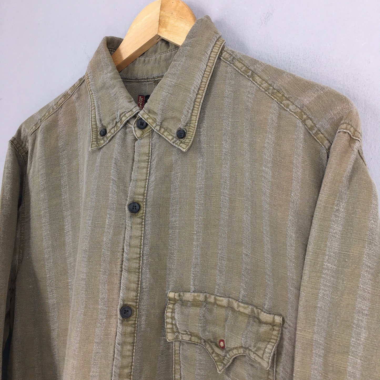 Levis Jeans Striped Flannel Earth Tone Brown Shirt Large