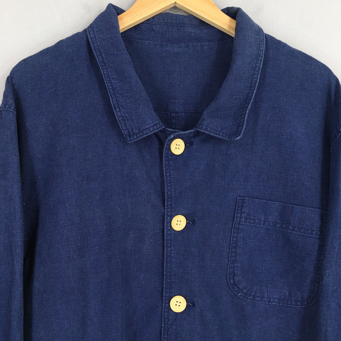 Denim Indigo Blue Worker Linen Jacket Large