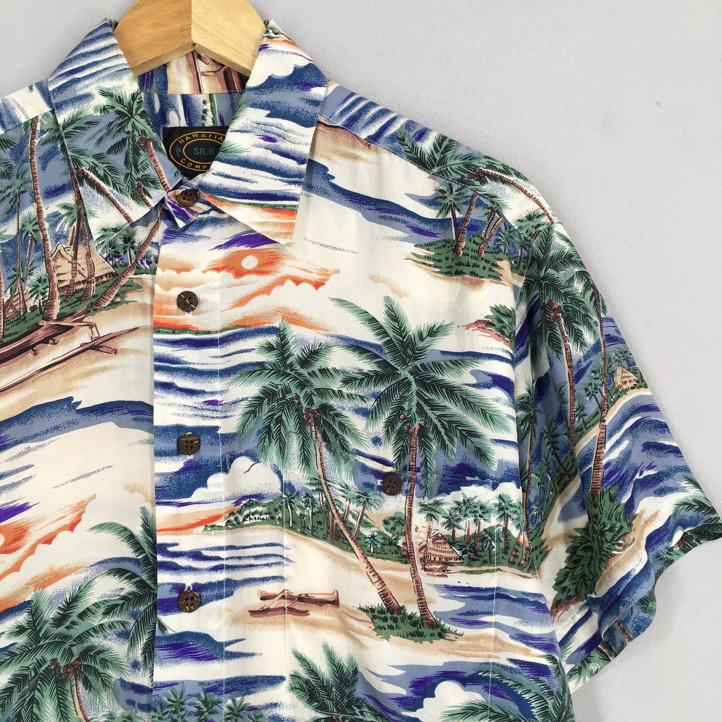 Hawaiian Beach View Aloha Silk Shirts Small