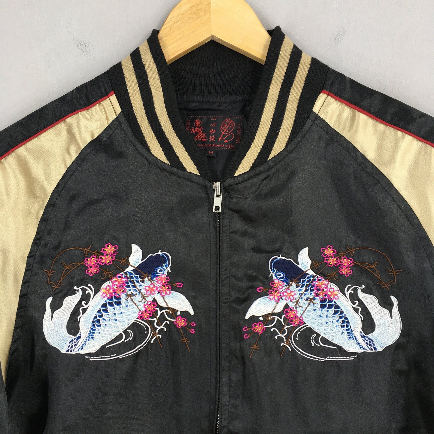 Sukajan Japan Fish Koi Jacket Black Medium