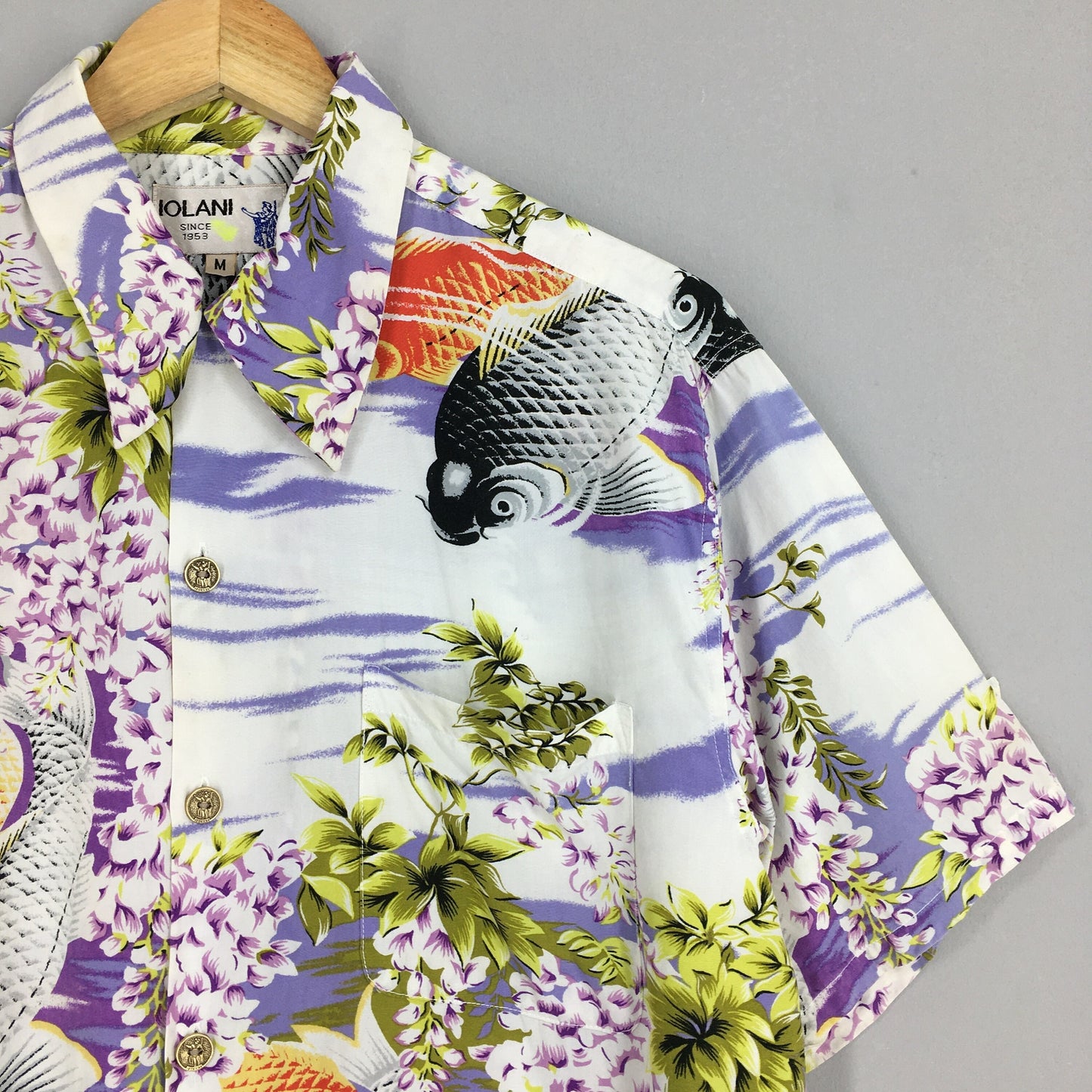 Iolani Hawaiian Patina Japanese Koi Fish Rayon Shirt Medium