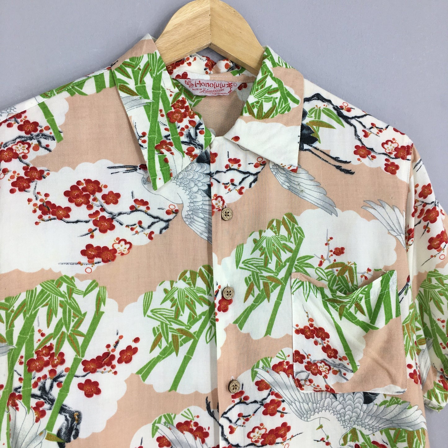 Hawaiian Honolulu Phoenix Bird Rayon Shirt Large