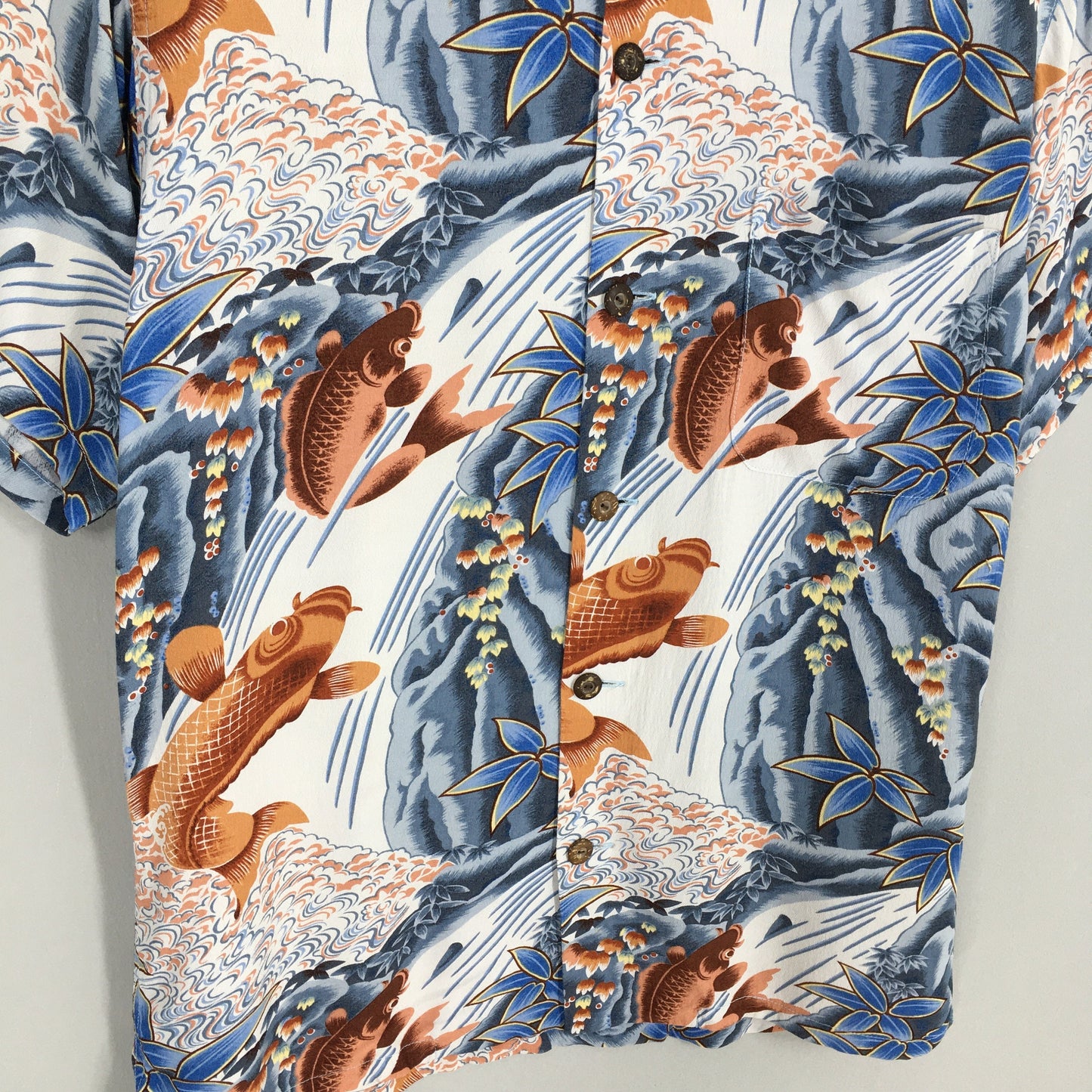 Hawaiian Patina Japanese Koi Fish Rayon Shirt Small