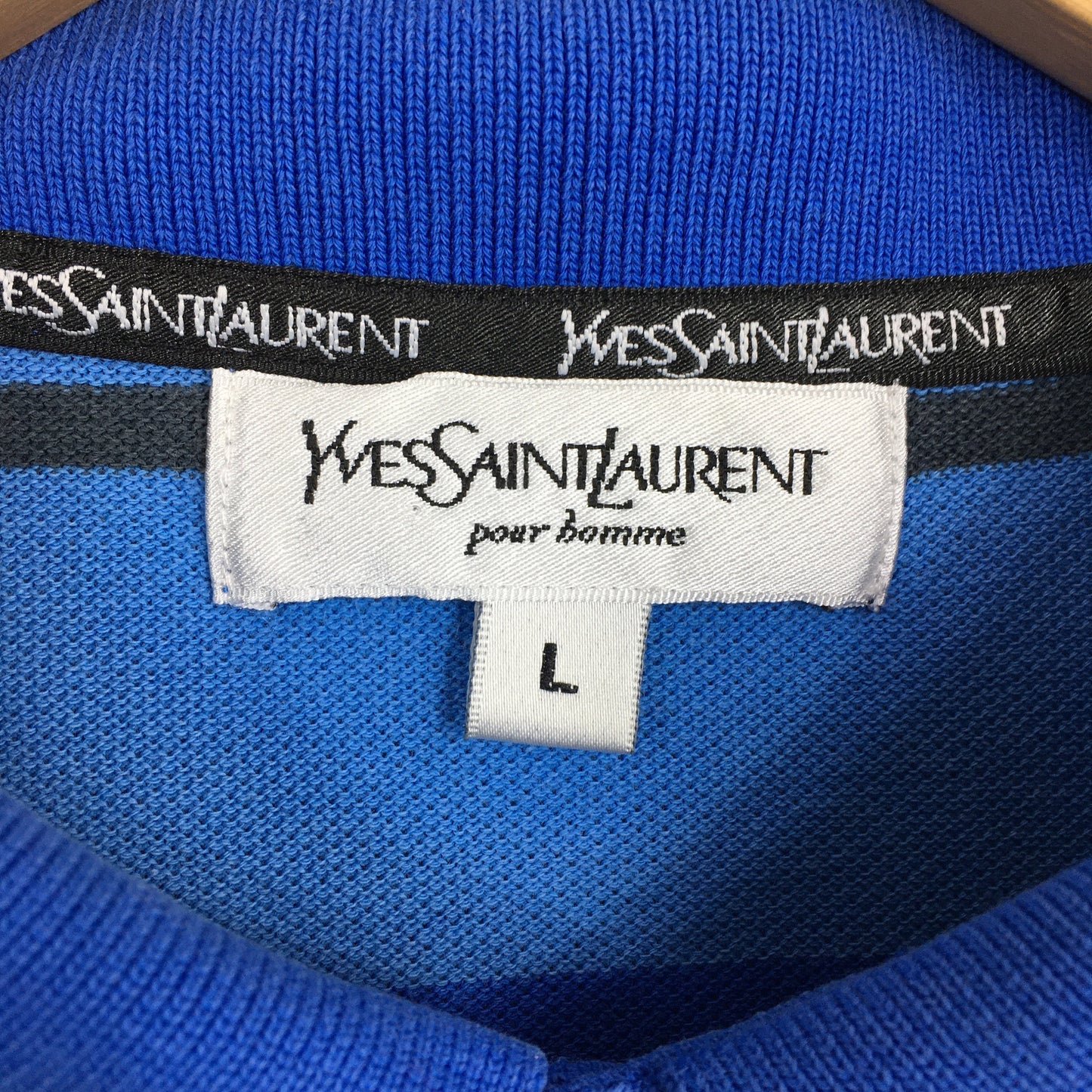 YSL Yves Saint Laurent Polo Stripes Blue Shirt Large