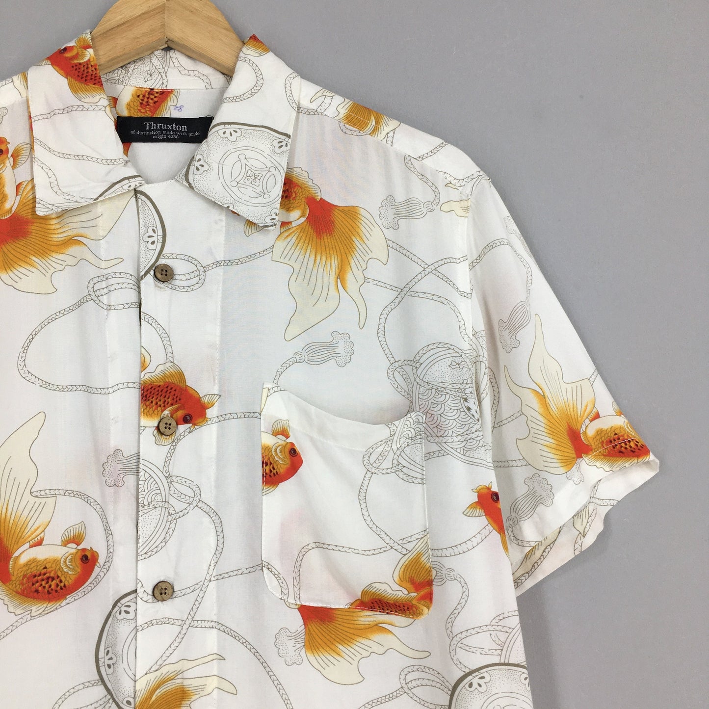 Hawaiian Japanese Gold Fish Rayon Shirt Large