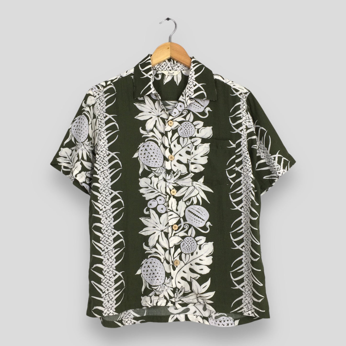 Floral Pineapple Hawaiian Aloha Cotton Shirt Medium