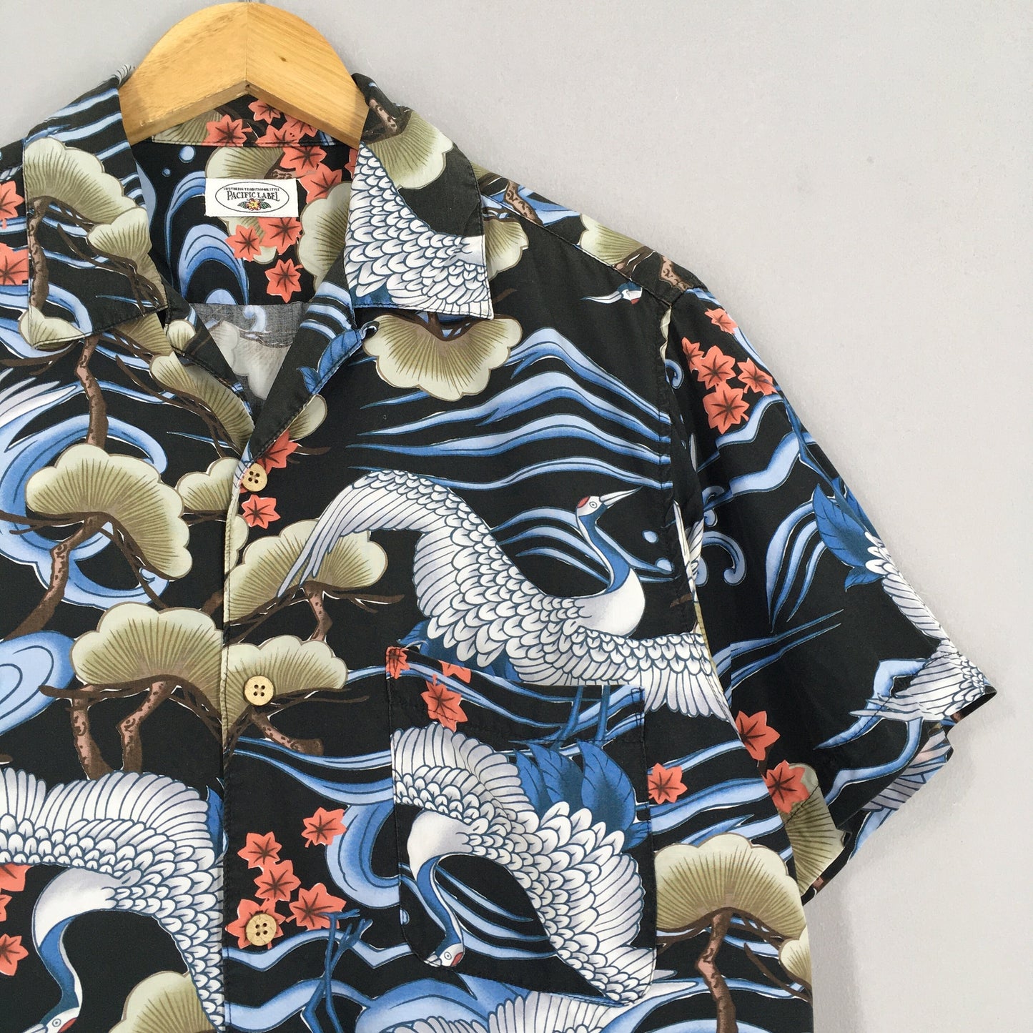 Hawaiian Japanese Culture Phoenix Bird Rayon Shirt Medium