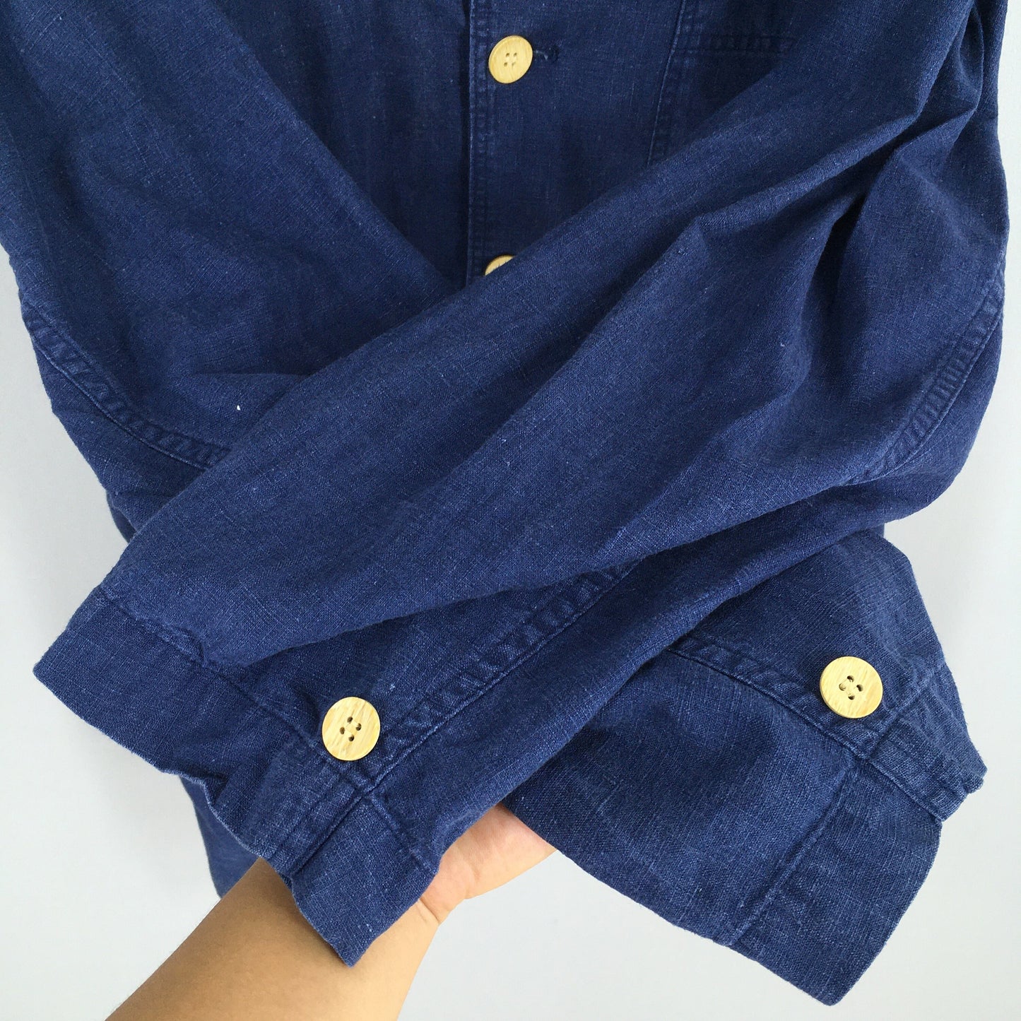 Denim Indigo Blue Worker Linen Jacket Large