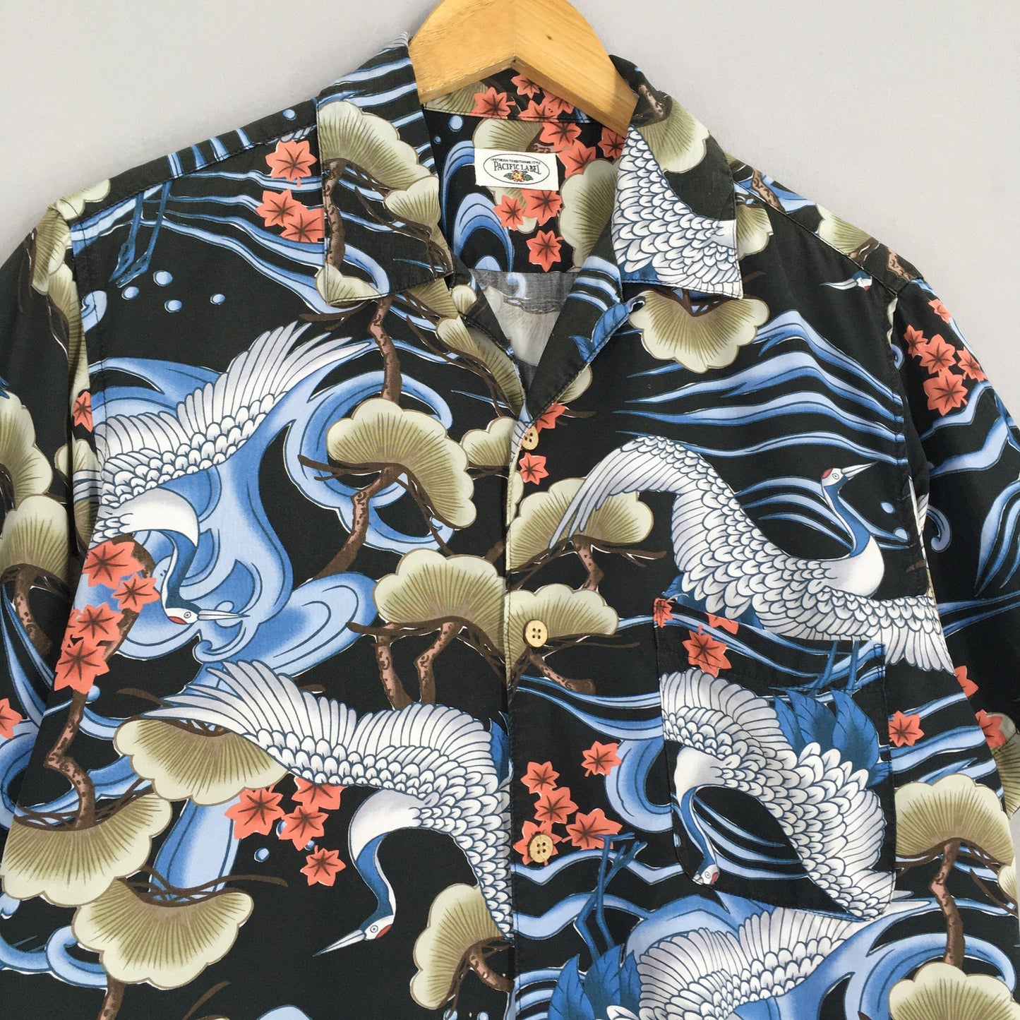 Hawaiian Japanese Culture Phoenix Bird Rayon Shirt Medium