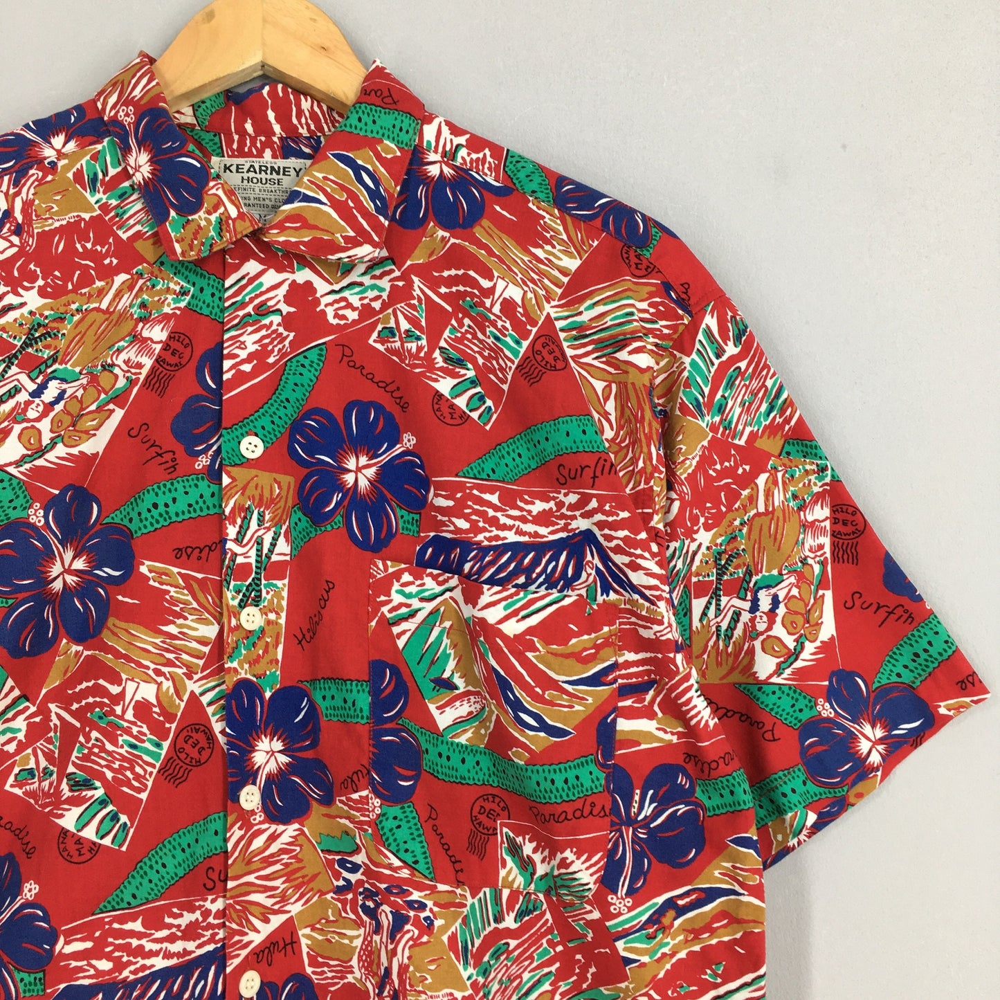 Kearney House Hawaiian Hibiscus Flower Tropical Rayon Shirt Medium