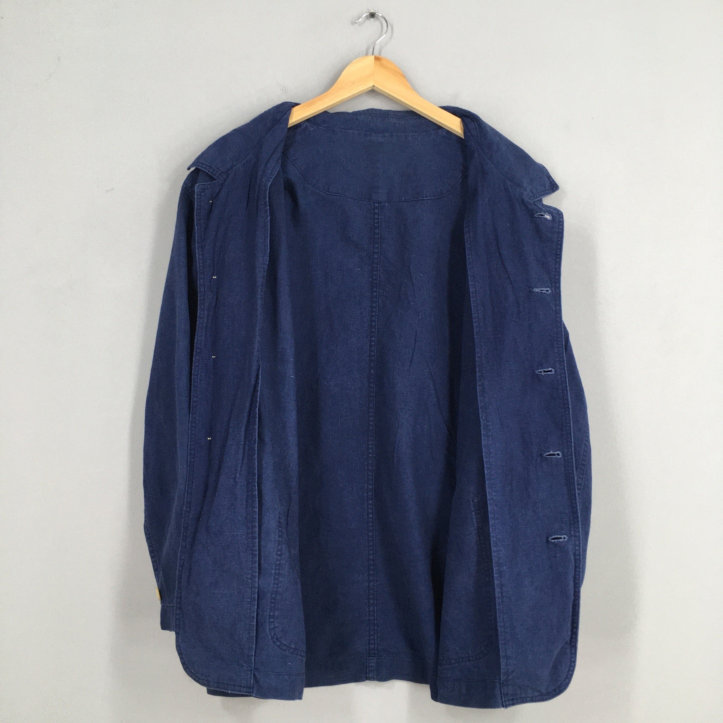 Denim Indigo Blue Worker Linen Jacket Large