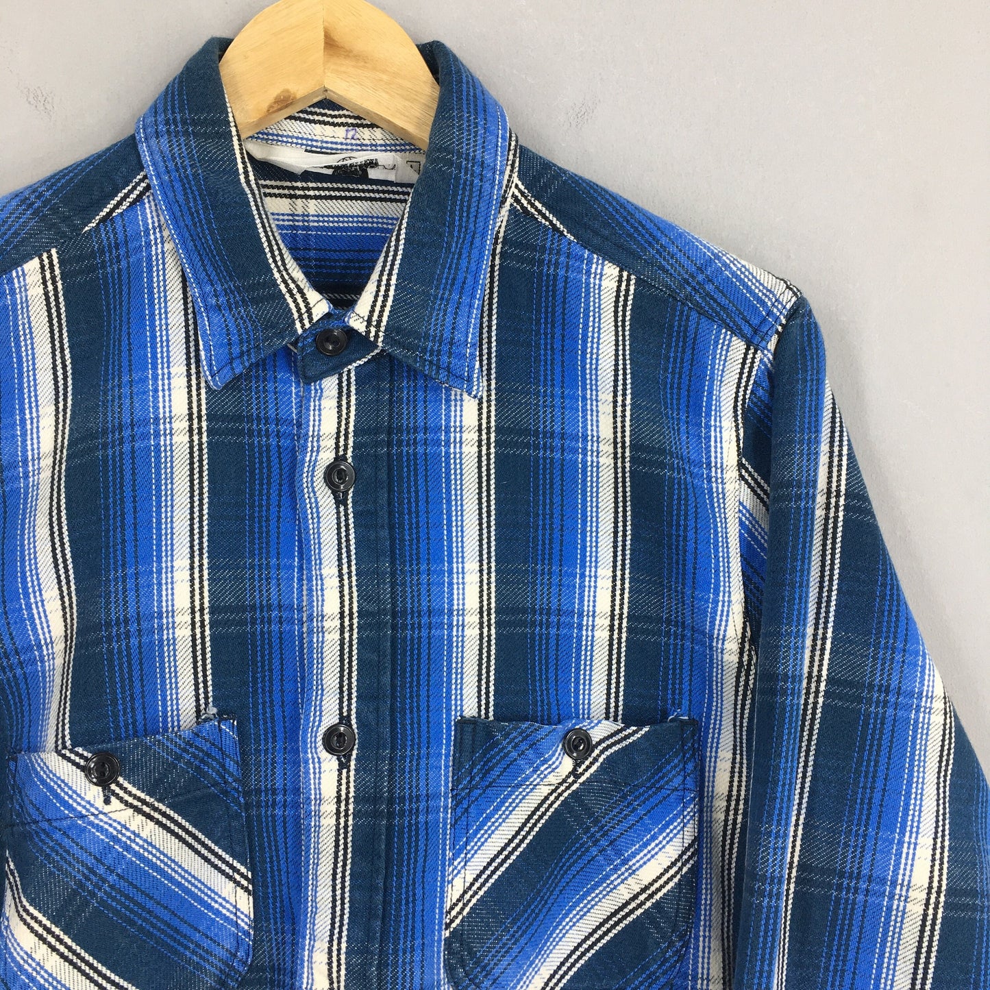 United Arrows Japan Plaid Shadow Check Blue Flannel Large