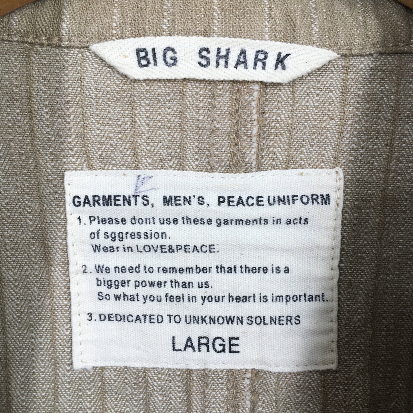 Big Shark Jeans Stripes Beige Labor Jacket Large