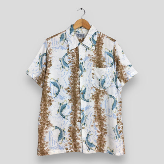 Hawaiian Nepuca Japanese Koi Fish Rayon Shirt Large