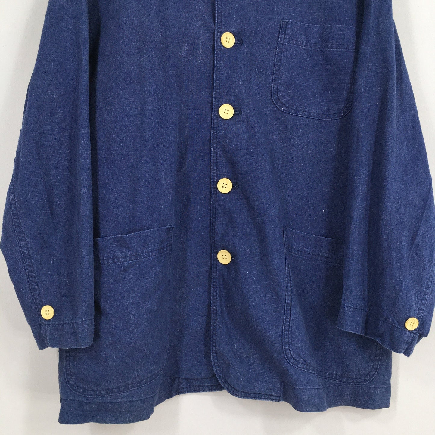 Denim Indigo Blue Worker Linen Jacket Large