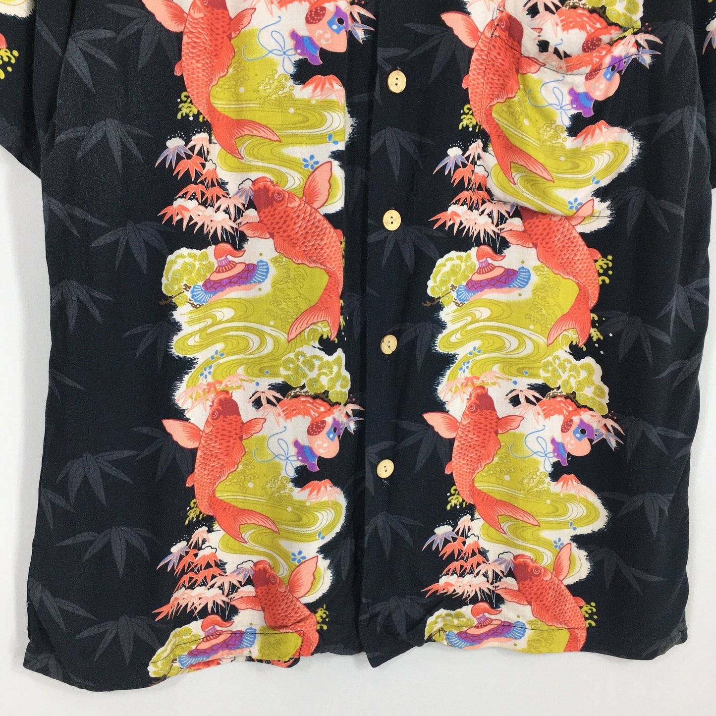 Vintage Aloha Patina Japanese Koi Fish Rayon Shirt Large