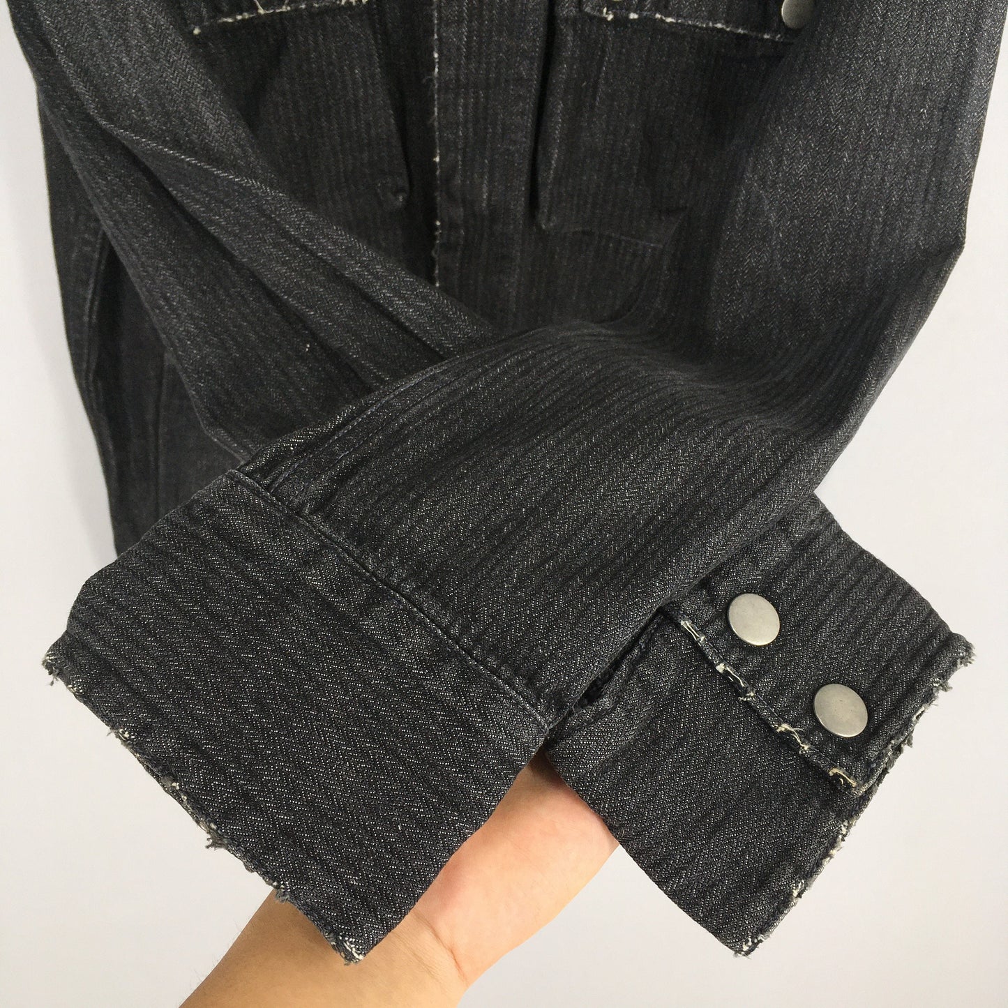 Herringbone Stripes Workers Denim Black Medium