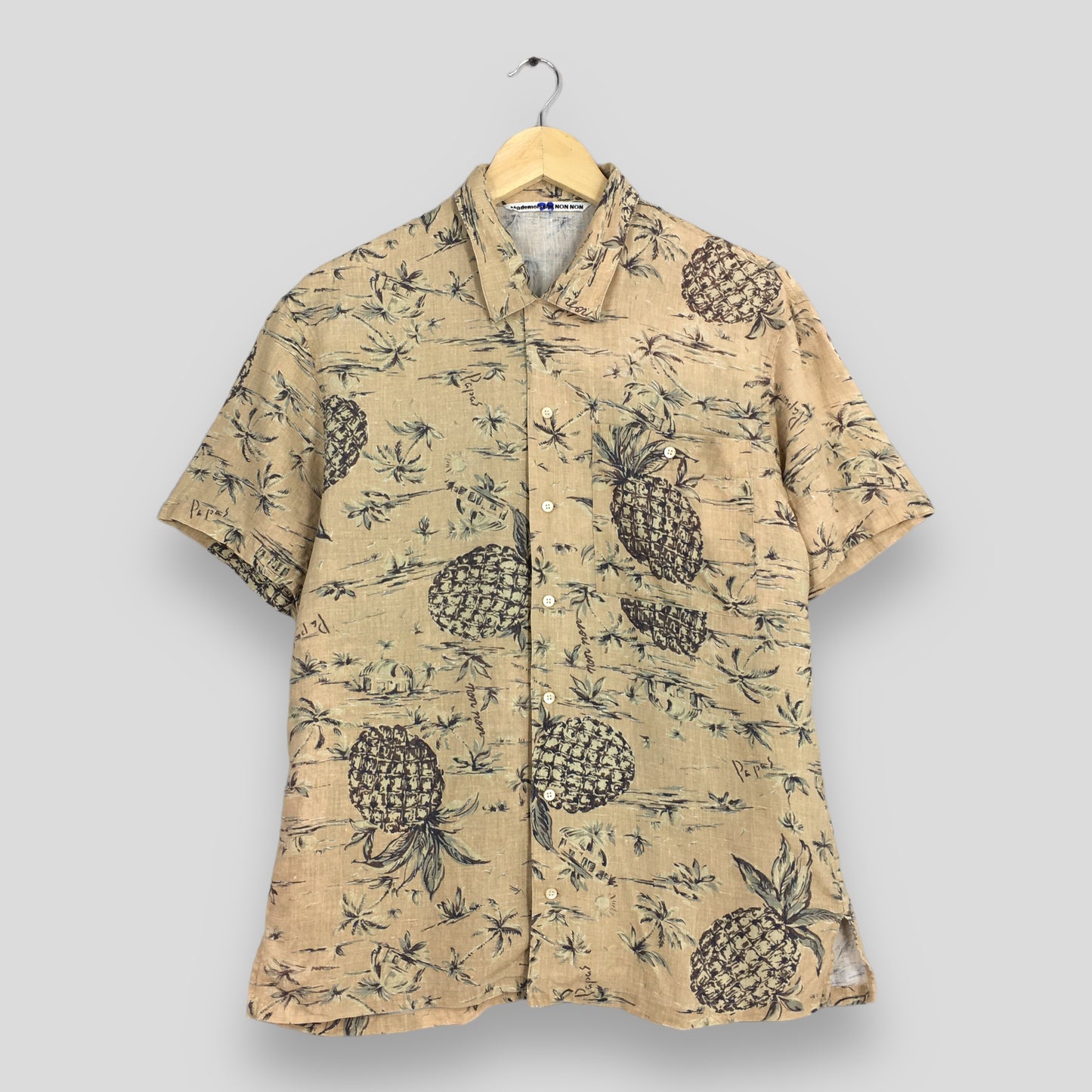 Hawaiian Pineapples Aloha Tropical Linen Shirt Medium