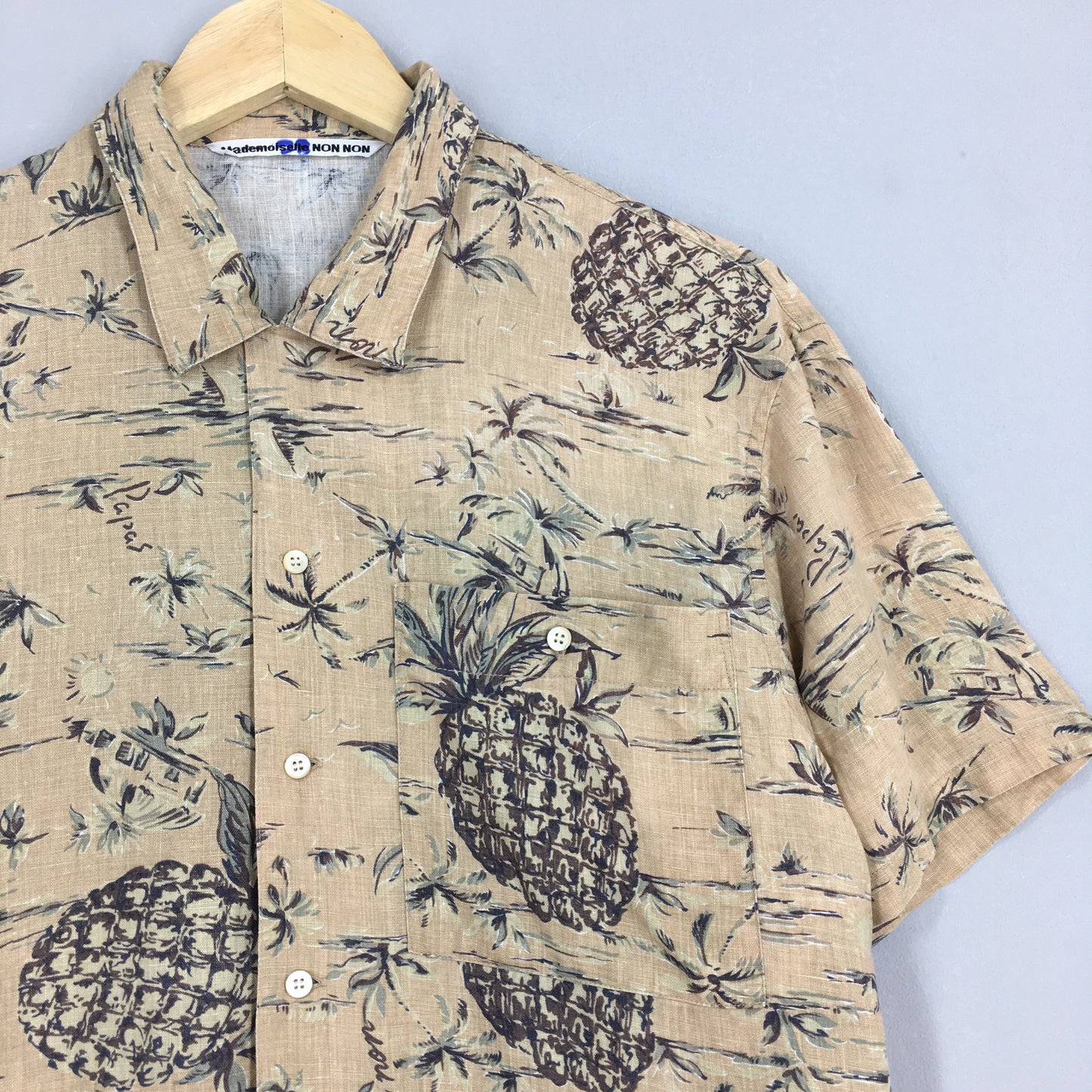 Hawaiian Pineapples Aloha Tropical Linen Shirt Medium