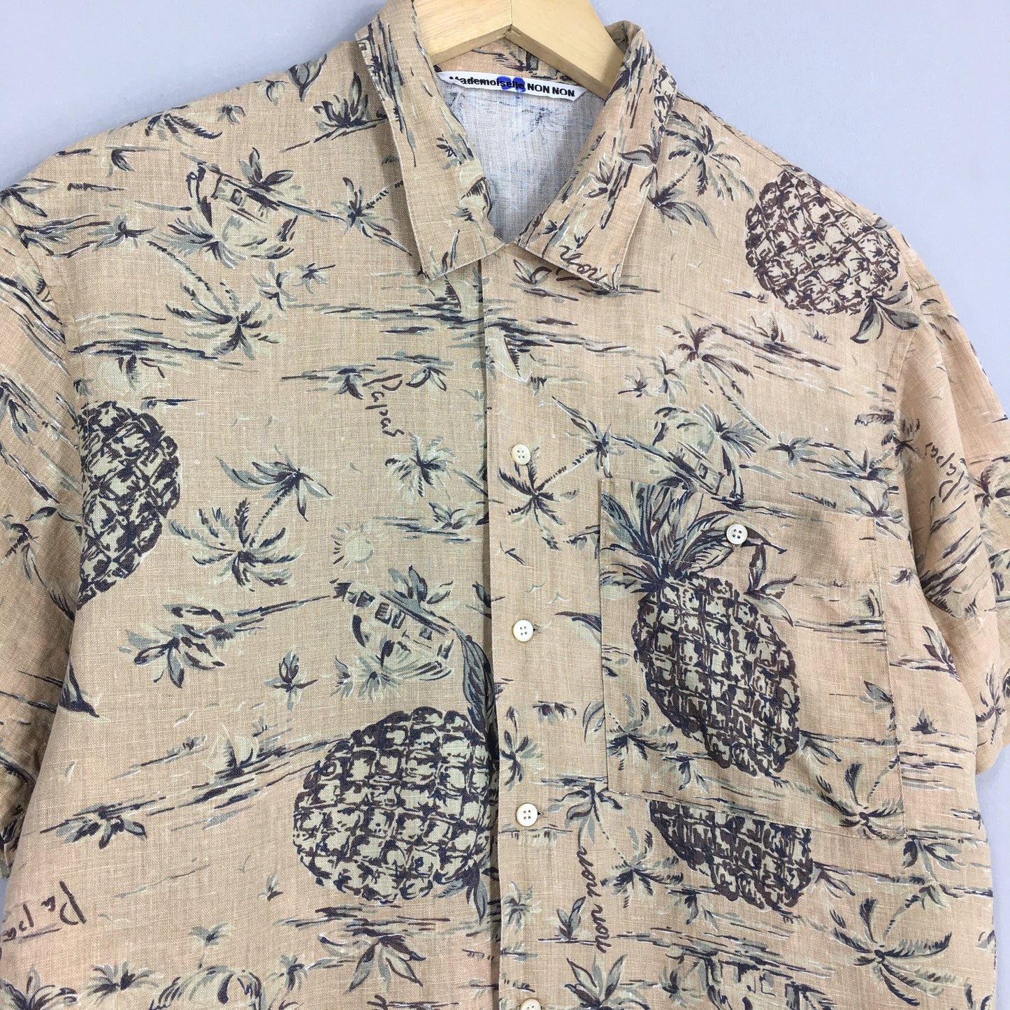 Hawaiian Pineapples Aloha Tropical Linen Shirt Medium