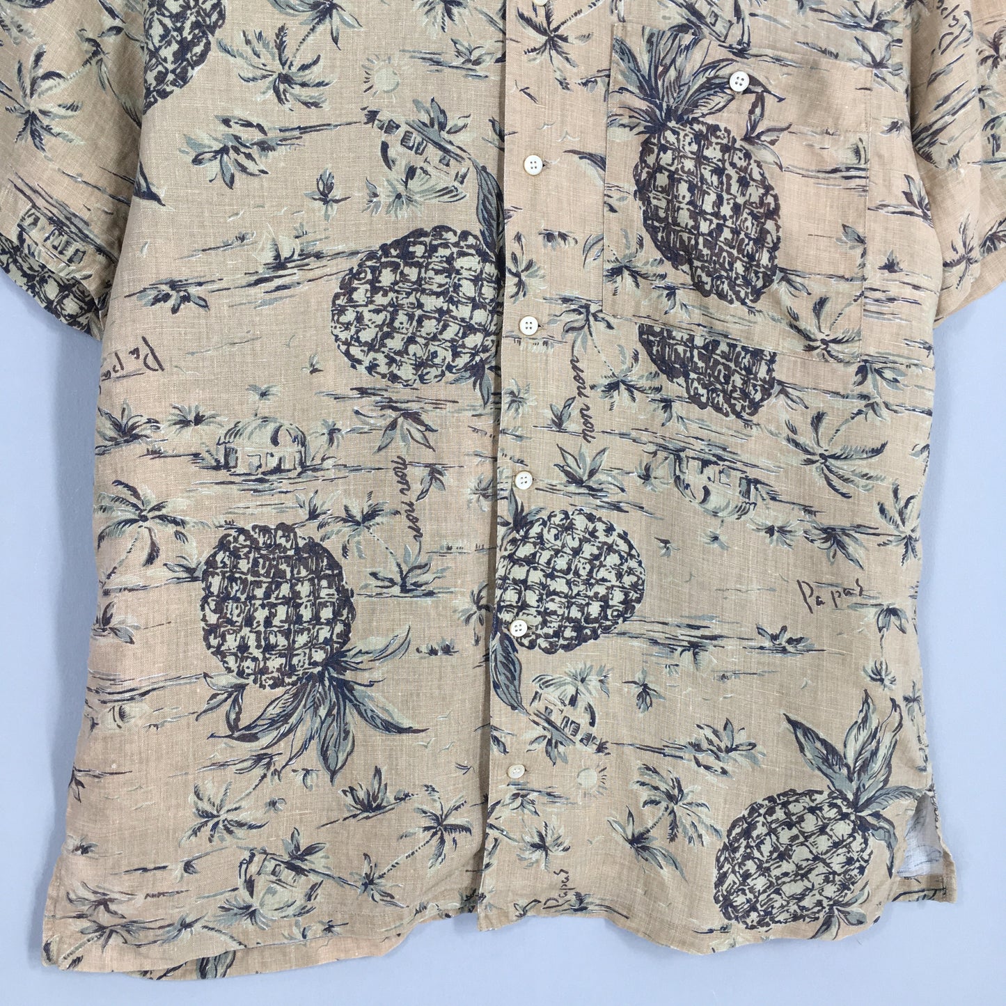 Hawaiian Pineapples Aloha Tropical Linen Shirt Medium