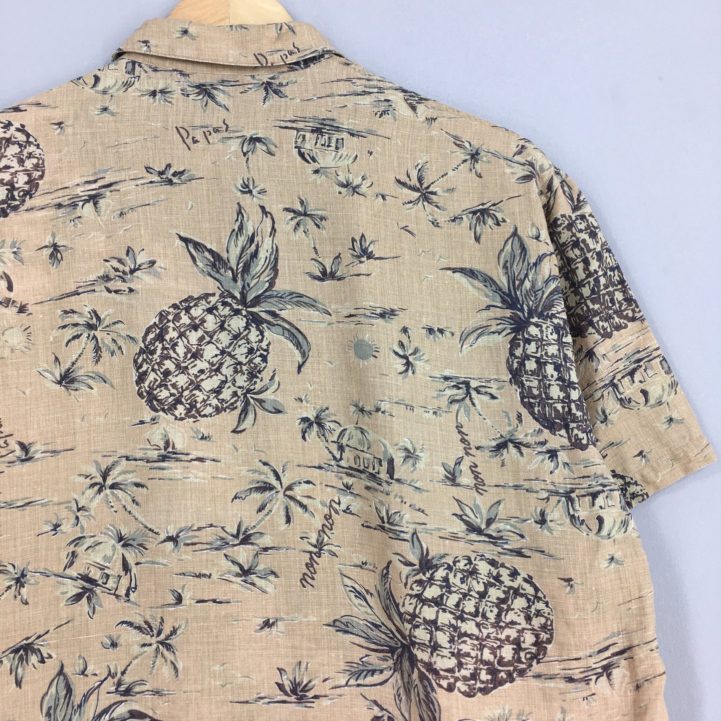 Hawaiian Pineapples Aloha Tropical Linen Shirt Medium