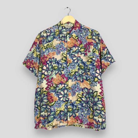 Vintage Floral Leaves Multicolor Flower Shirt Medium