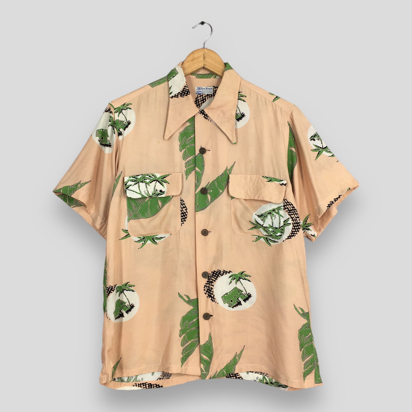 Hawaiian Aloha Coconut Tree Rayon Shirt Medium