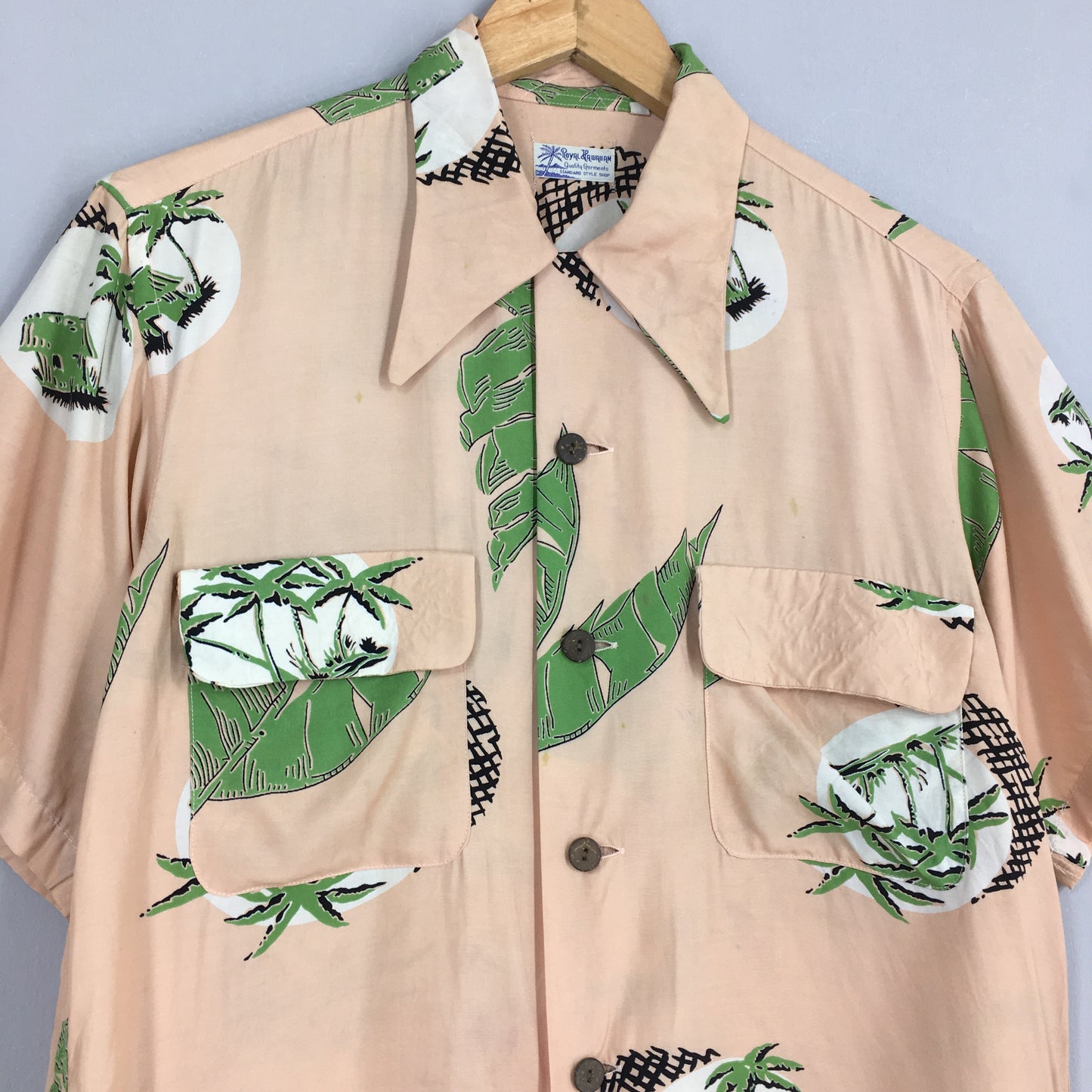 Hawaiian Aloha Coconut Tree Rayon Shirt Medium