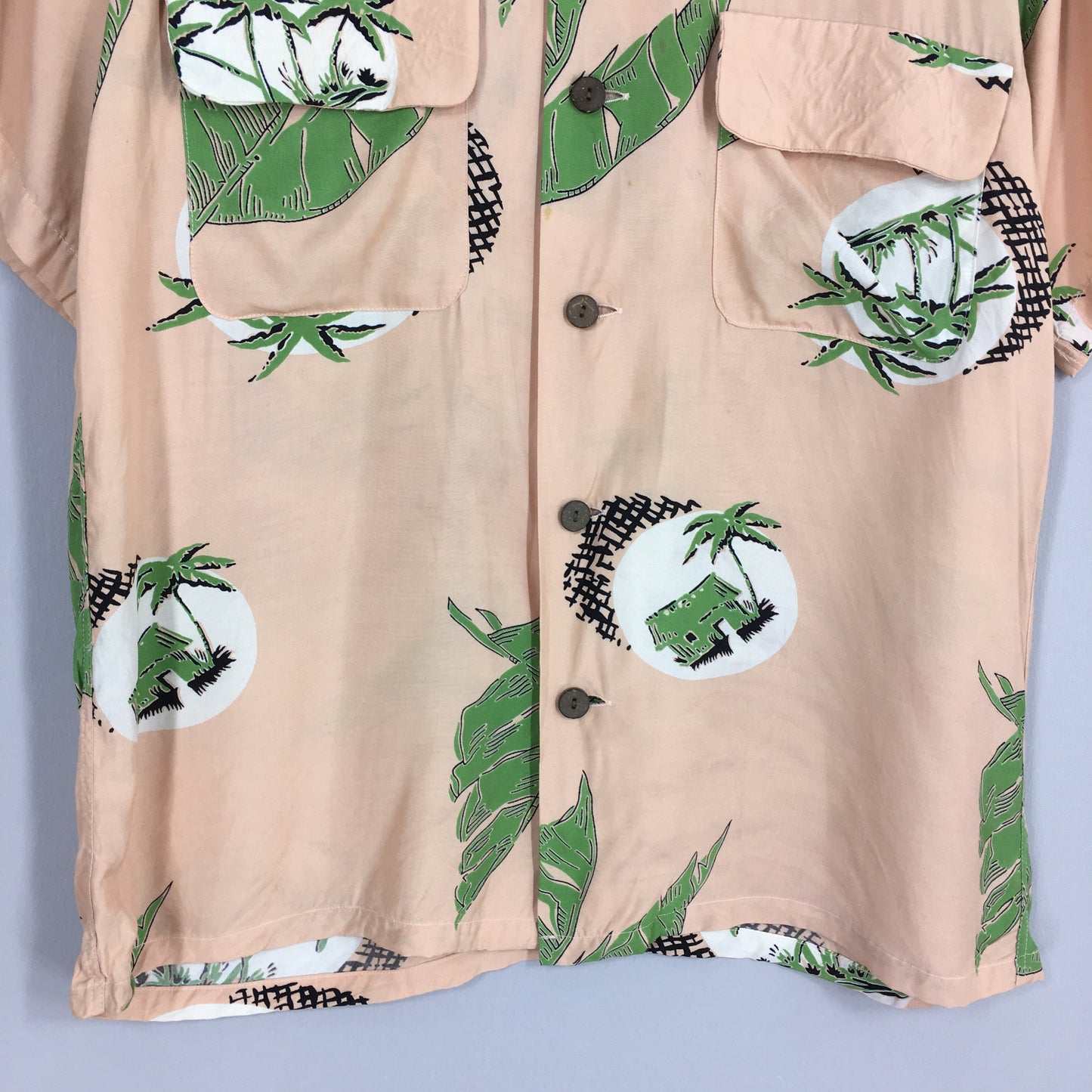 Hawaiian Aloha Coconut Tree Rayon Shirt Medium