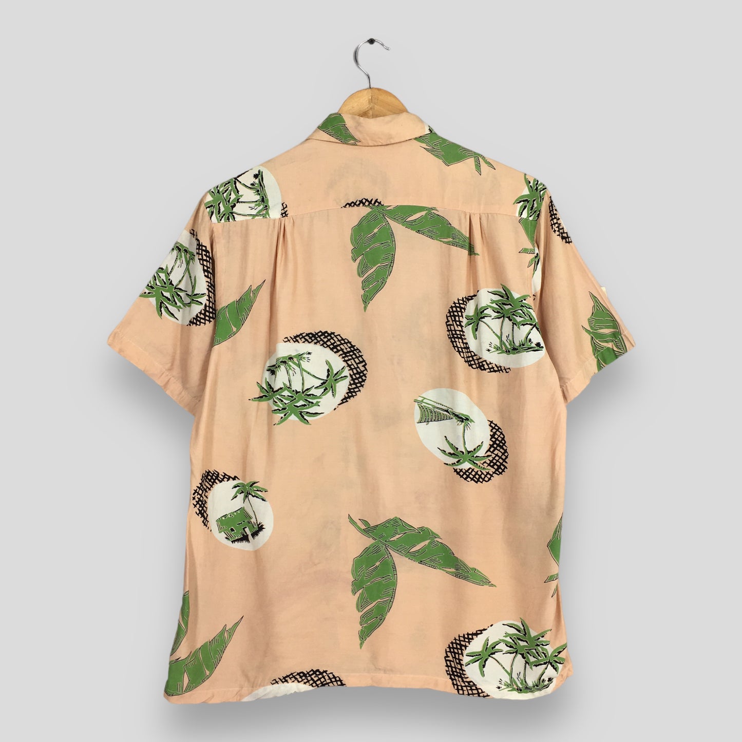 Hawaiian Aloha Coconut Tree Rayon Shirt Medium