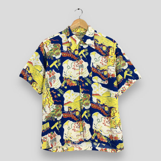 Aloha Tropical Hula Girl Ukulele Rayon Shirt Small