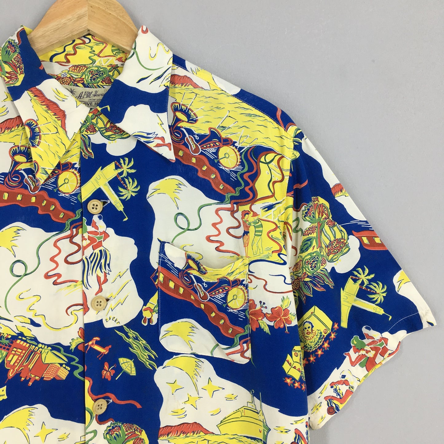 Aloha Tropical Hula Girl Ukulele Rayon Shirt Small