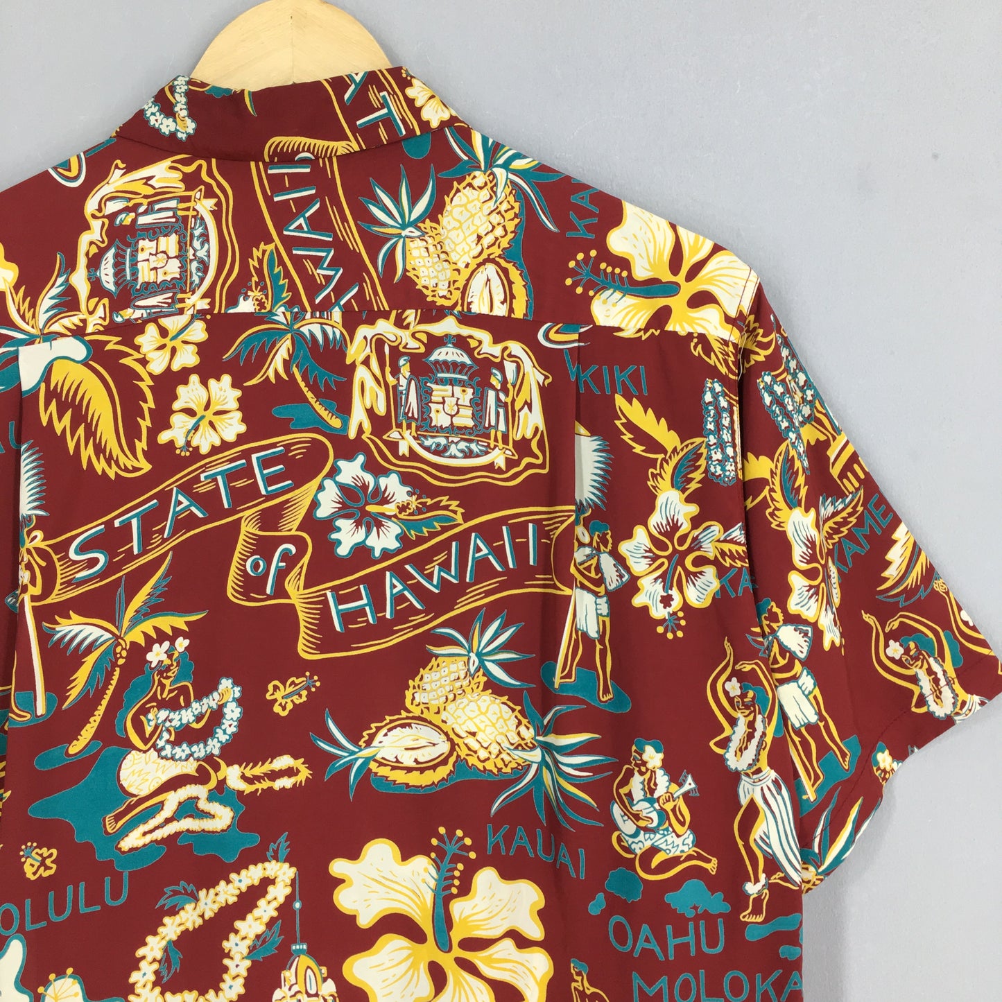 Sun Surf Hula Girl Ukulele Hawaii Rayon Shirt Small