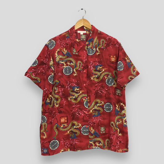 Hawaiian Japanese Culture Dragon Silk Shirt XLarge