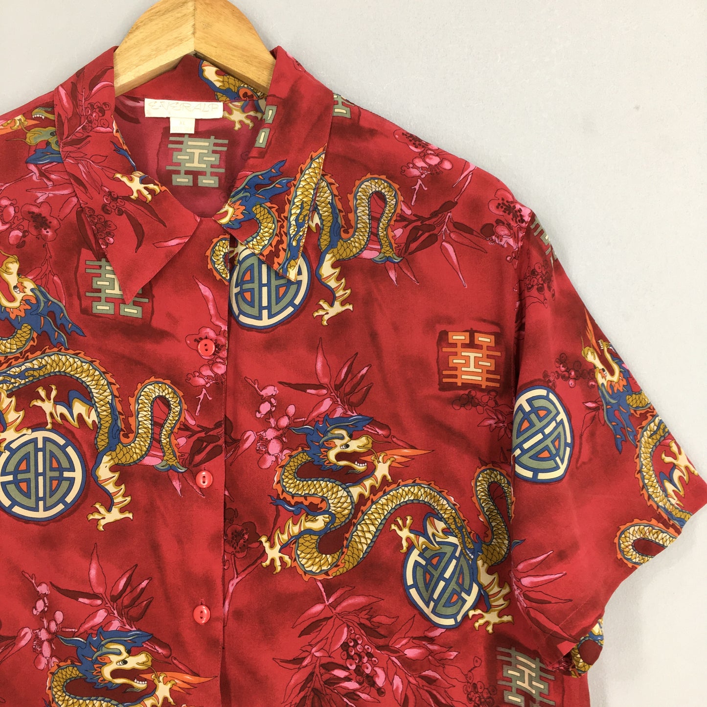 Hawaiian Japanese Culture Dragon Silk Shirt XLarge