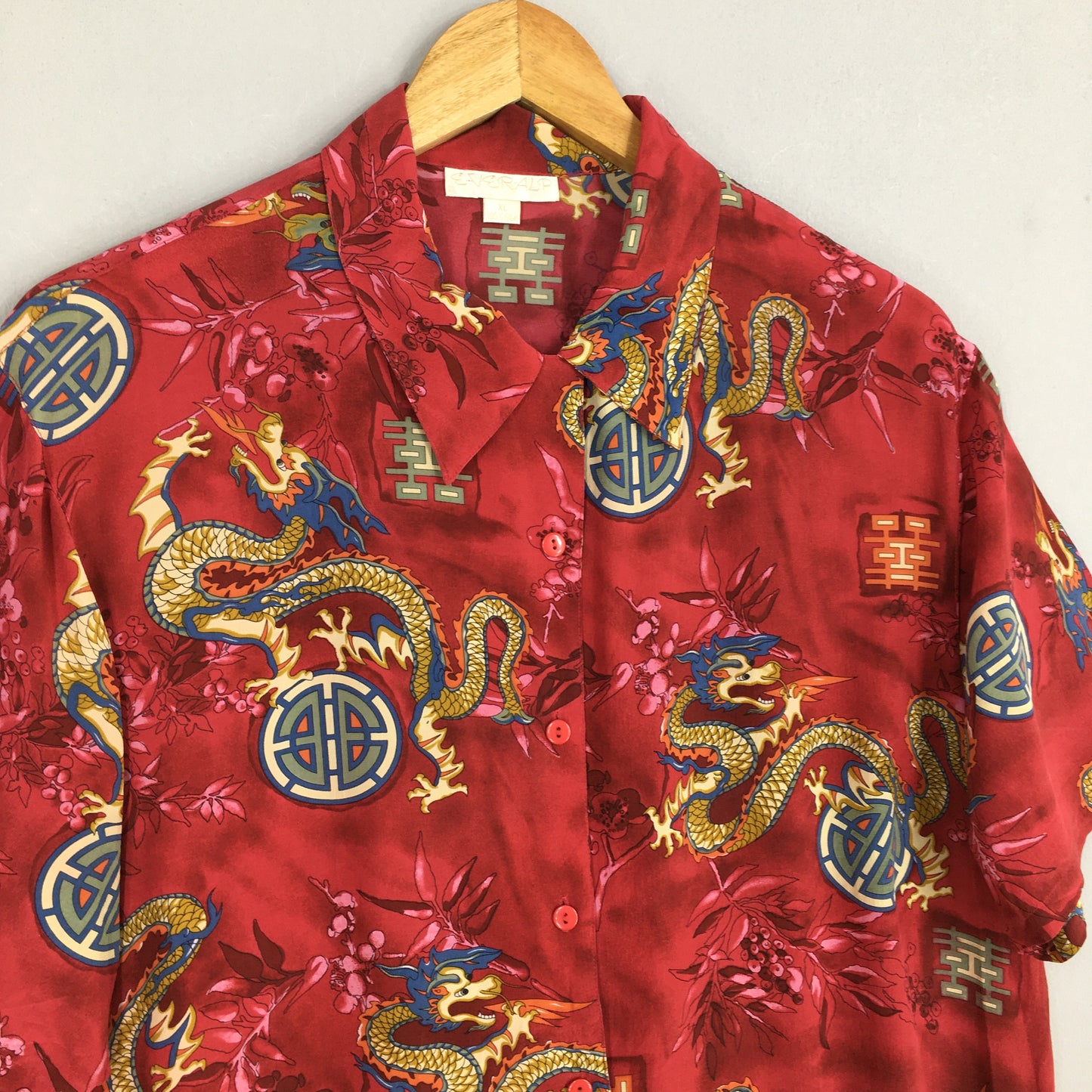 Hawaiian Japanese Culture Dragon Silk Shirt XLarge