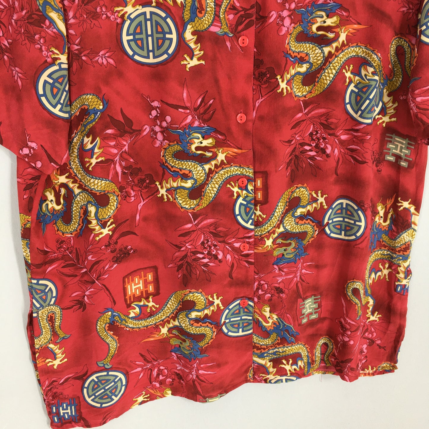 Hawaiian Japanese Culture Dragon Silk Shirt XLarge