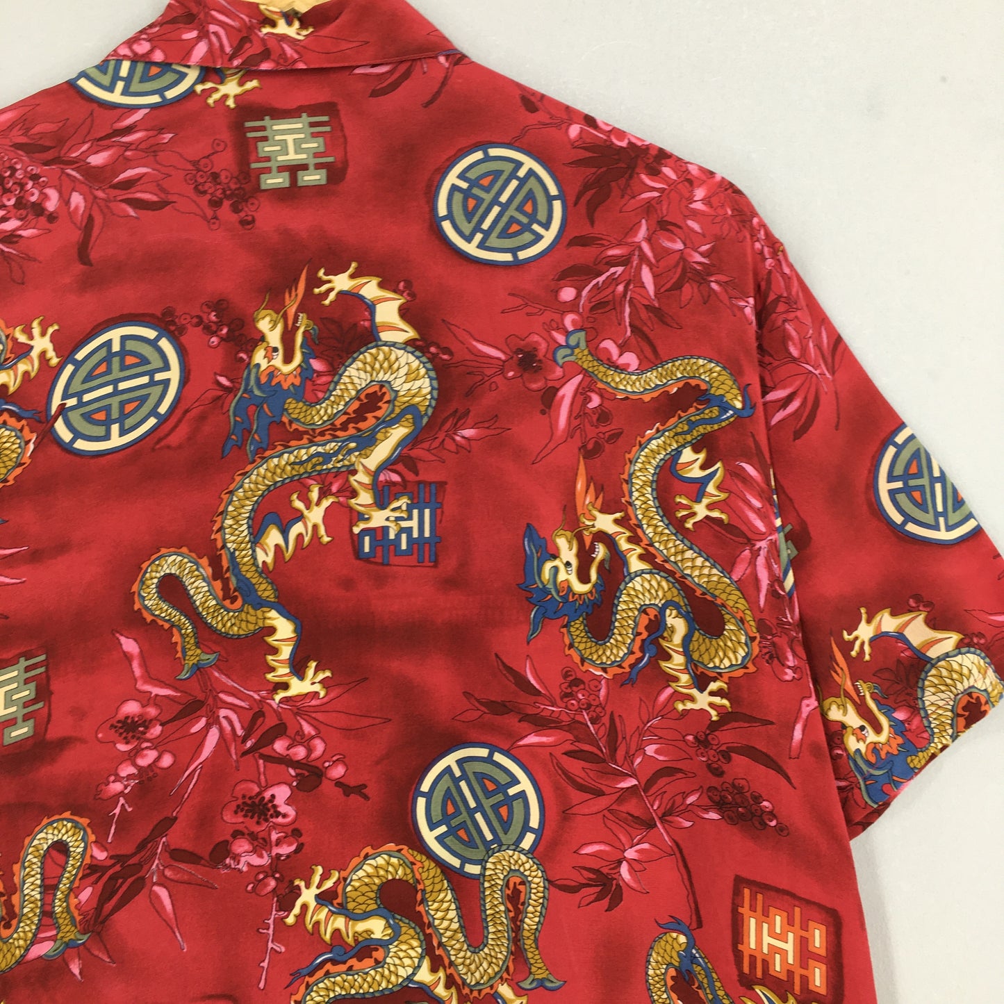 Hawaiian Japanese Culture Dragon Silk Shirt XLarge