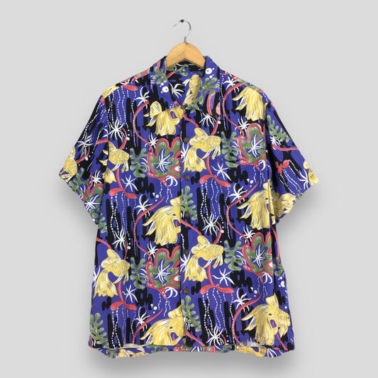 Hawaiian Japanese Gold Fish Rayon Shirt Large