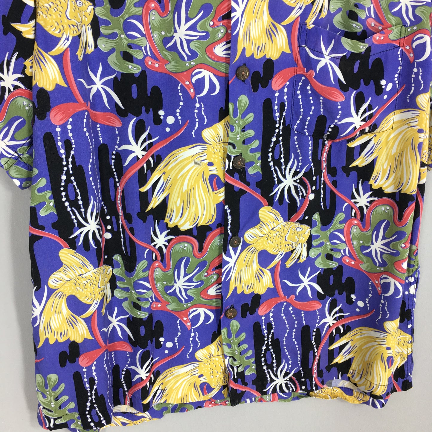 Hawaiian Japanese Gold Fish Rayon Shirt Large