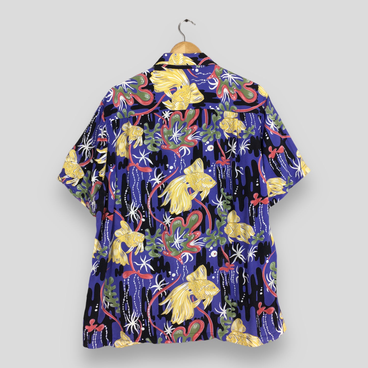 Hawaiian Japanese Gold Fish Rayon Shirt Large