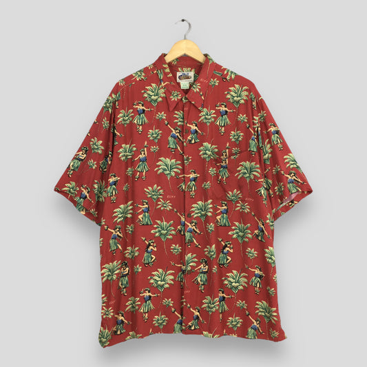 Hawaii Reyn Spooner Aloha Hula Girl Rayon Shirt Men XXLarge