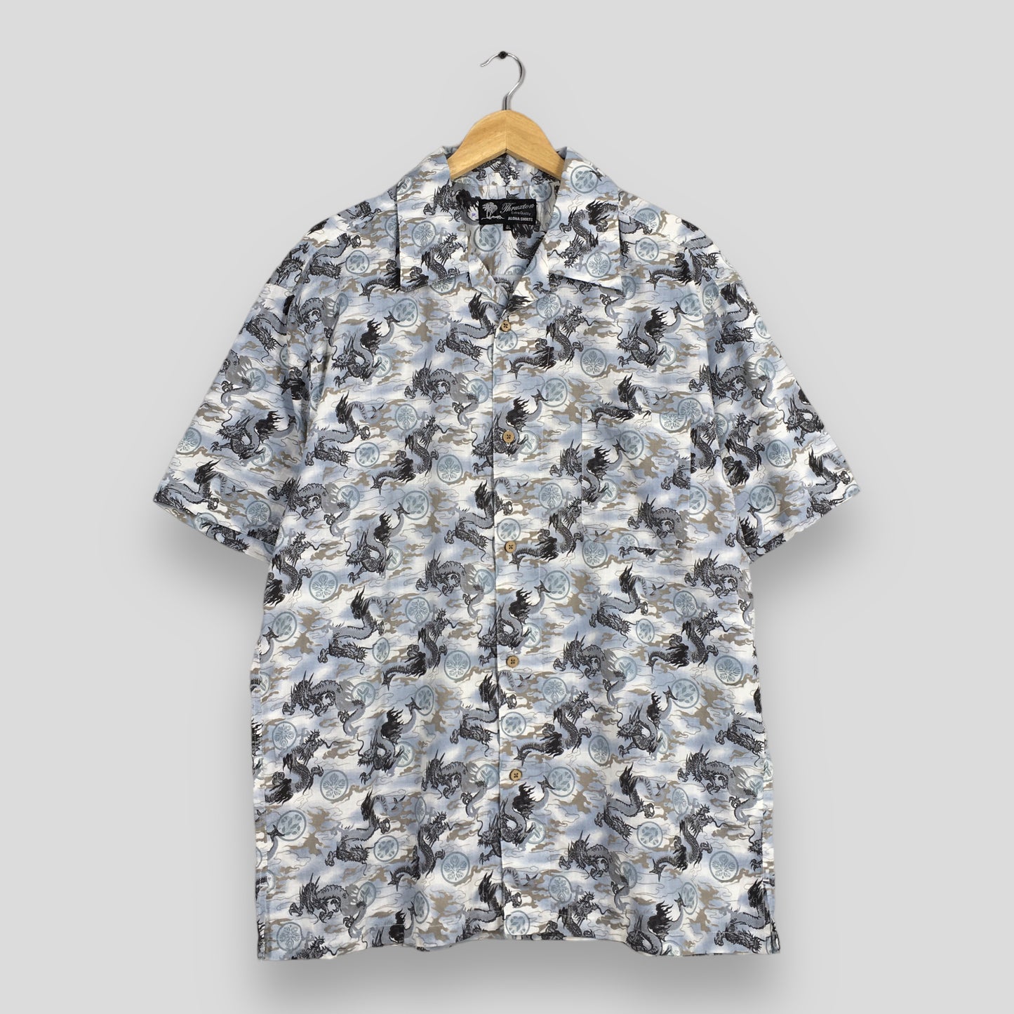 Hawaiian Japanese Dragon Raijin Cotton Shirt XLarge