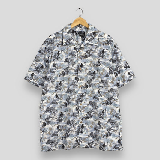 Hawaiian Japanese Dragon Raijin Cotton Shirt XLarge